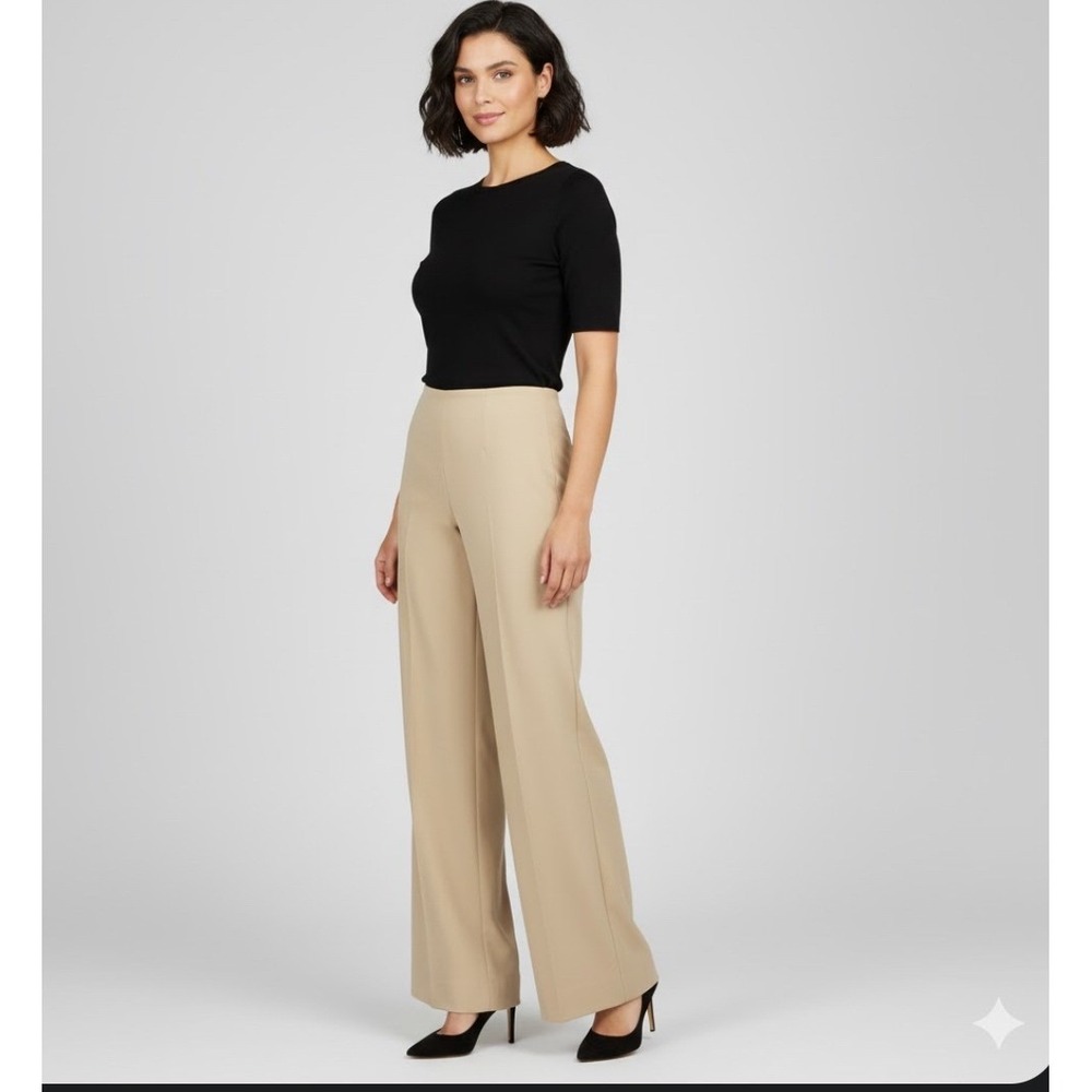 Ralph Lauren Black Label Women‎ Beige Wide Leg Dress Pants 2 Preppy Wool Blend